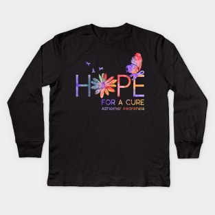 Hope For A Cure Alzheimer Awareness Flower Kids Long Sleeve T-Shirt